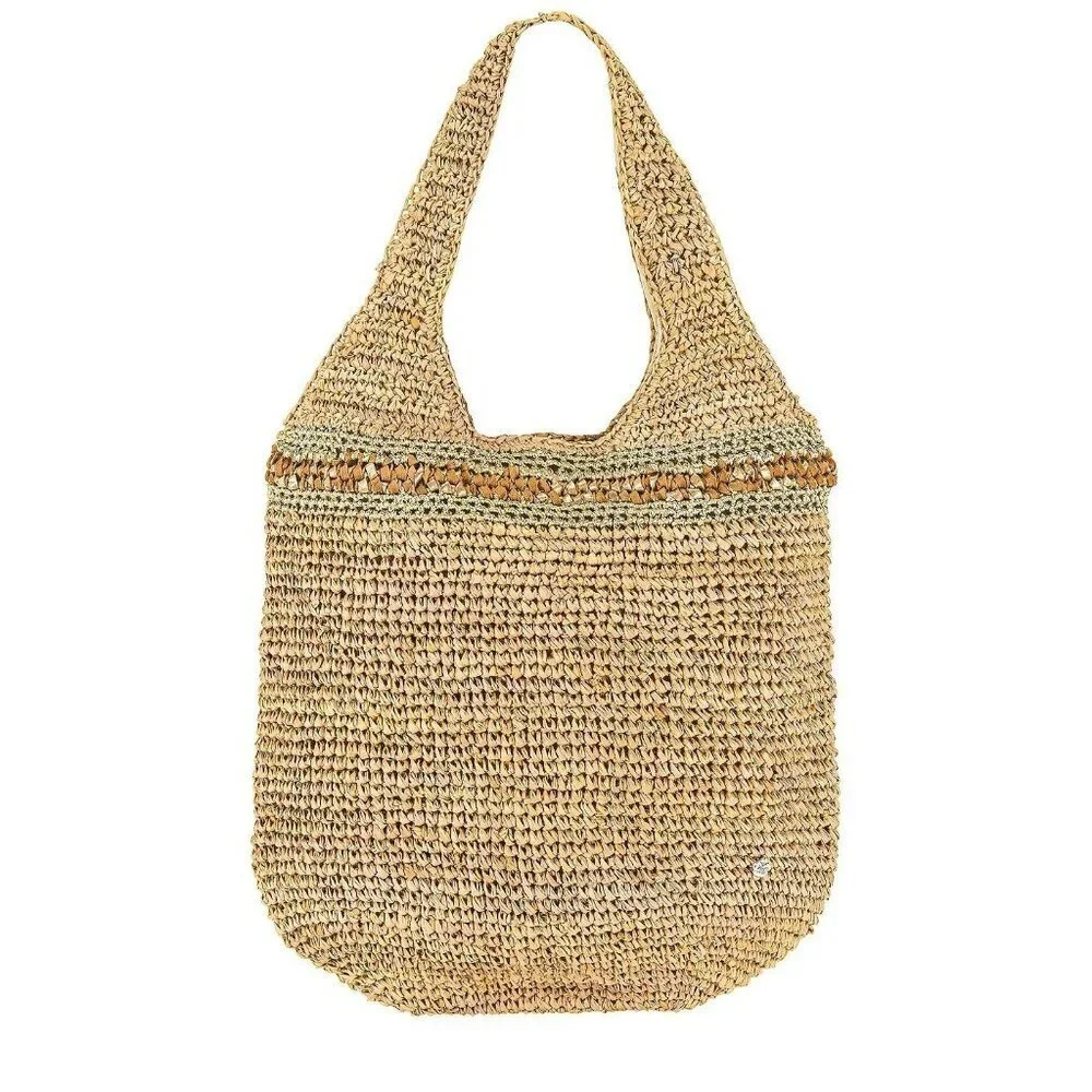 REVOLVE Florabella Caledonia Tote in Almond & Silver Raffia Suede Trim OS - Picture 1 of 9